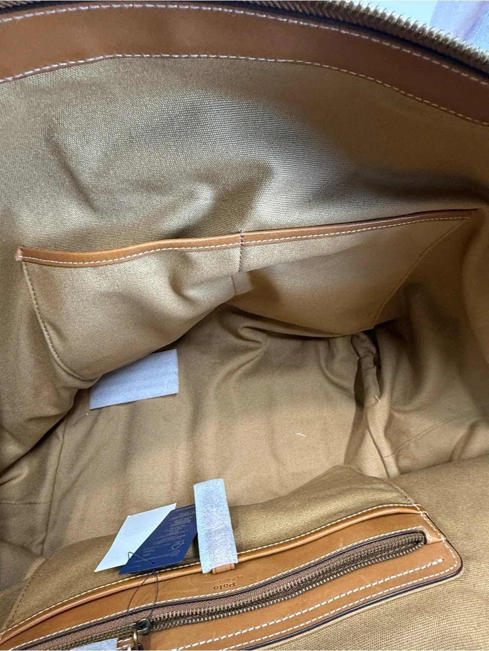Ralph Lauren Navy Canvas Travel Tote with Tan Leather Trim and Red Polo